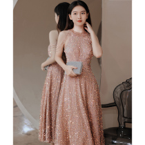 Light luxury evening dress female banquet host celebrity temperament dress high-end texture can usually wear niche high-end