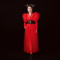 Childrens Golden Pearl Red Suit Set Auto Show Gown Girl Model Stage High-end catwalk