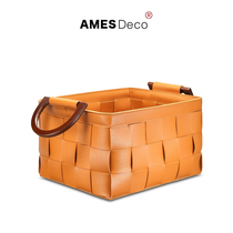 Aimes Home Light Luxury Hand Leather Storage Basket Home Bedroom Cloakroom Clothing Toy Doll Storage Basket