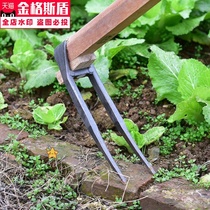  Household all-steel long handle two-tooth hoe dual-use digging wasteland vegetable cultivation land reclamation agricultural tools two-tooth agricultural rake