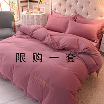 Cotton nude sleeps minimalist solid color bed skirt four-piece cotton European light luxury hotel style bedding bed cover