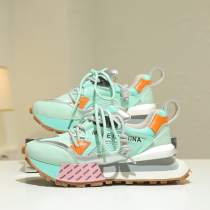Ogoods Collage Old Daddy Shoes Women Net Face Breathable 2022 Spring Summer Genuine Leather Thick Bottom Light Heightening Casual Sneakers