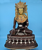 Tibetan Buddhism Nepal handmade red copper fine grain mud gold surface technique 12 inch Wover Buddha Miquizong Buddha statue