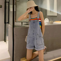 Denim Braces Shorts Womens Summer 2022 New Korean Version Loose Broadlegged Small Subretro Hanging Band Pants Tide