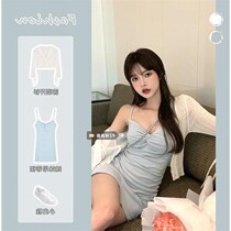 Pure wind hot girl suspender dress set womens summer new hip short skirt design cardigan (15