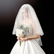 Head yarn Bride wedding dress puffy wedding photo props certificate ceremonial sense short yarn White yarn headdress wedding wedding