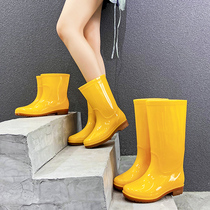 Rain Shoes Woman Long Cylinder Rubber Shoes Waterproof Non-slip Middle Cylinder Set Shoes Bucket Shoes Lady Warm Working Shoes High Cylinder Rain Boots
