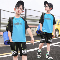 Boys summer dress Cool handsome suit Yangqi Children Summer short sleeves Two sets of trendy boy handsome sports childrens clothing cotton