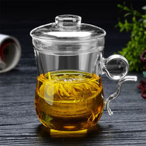 Heat-resistant glass tea cup with lid Filter tea water separation glass Office and household large capacity thickened flower tea cup