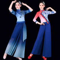 Square dance Yangko clothing new set chiffon middle-aged and old size summer ethnic style handkerchief long fan costume