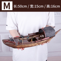 Retro wind black boat floating wooden boat fishing boat fishing boat pure handmade model home ornaments gift