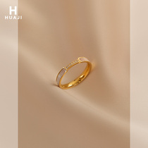 Flower trace Japanese light luxury diamond ring female tide temperament mother shell food ring cold wind simple ring