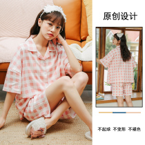 Pajamas womens summer 2021 new cotton thin ins wind short-sleeved shorts net red burst home clothes two-piece set