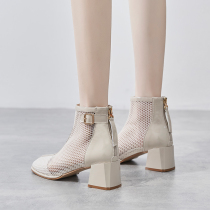 Coarse Heel Mesh Boots Woman 2022 Spring Summer New Womens Shoes Hollowed-out Mesh Yarn Martin Boots Slim breathable High heel sandals