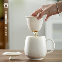 Dechina white porcelain ceramic personal Chinese large tea cup with lid filter office Cup with inner tank tea separation water Cup