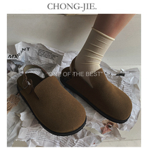 Boken slippers female half-support flat bottom wear autumn and winter Korean version of Big Head ugly cute ins tide bag head cork shoes Net Red