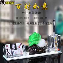 Creative business card storage box personality creative office ornaments business card holder high-end business front desk large capacity male and female office storage box to make crystal high-grade business card box desktop ornaments