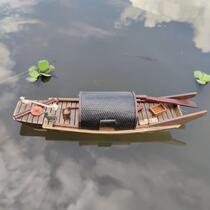 Solid wood waterproof sailboat model panscape floating on water pure handmade fishing boat Jiangnan Shaoxing water town wupeng boat gift
