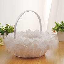 Wedding flower basket lace ostrich hair romantic etiquette flower girl basket Princess bridesmaid festive romantic home decoration