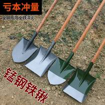 Iron Shovel Thickened Manganese Steel Home Imported Agricultural Outdoor Dug Earth Wood Handle Iron Shovel Flat Iron Shovel Gardening Multifunction