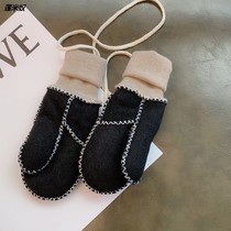 Outdoor winter childrens hair one hand warm baby mittens mens and womens lanyard waterproof gloves