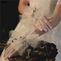 Bride Mori photo mesh gloves Bride wedding gloves short personality wedding hand gauze photo studio tour props