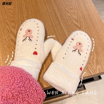 Gloves women winter plus velvet thickened warm and cold-proof Korean students Christmas elk mittens winter tide