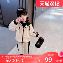 Children corduroy set 2021 New Style style fashion autumn and winter dress tide Children Baby plus velvet two-piece set