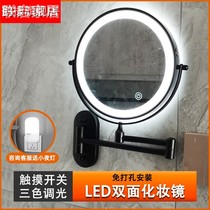 Bathroom cosmetic mirror led with lamp wall hanging dressing mirror hotel toilet magnifying glass without punching telescopic folding