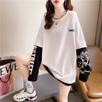 Pregnant womens spring and autumn thin long sleeve T-shirt design sense fake two letter cartoon top female loose size sweater