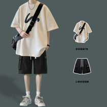Summer Short Sleeve T-shirt Mens Loose Tide Round-collar Semi-sleeved with Workwear Shorts Raffle Mens Summer Summer Summer Package