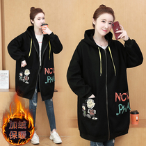 2021 maternity winter clothes large size cotton coat plus velvet thickened 200kg fat mm pie loose cotton padded jacket women
