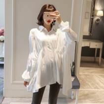 Oversize pregnant woman shirt one-piece dress lady Spring and autumn medium long version Korean version blouse white shirt loose 200 catty