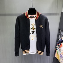 Spring and autumn new striped embroidery long sleeve zipper knitted cardigan mens Korean slim social fashion sweater jacket tide