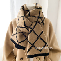 Plaid scarf womens autumn and winter Korean version of Joker ins tide cute soft sister thick warm knitted wool collar