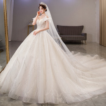 French main wedding dress 2021 new bride shoulder high-end temperament retro trailing small man Autumn Court style
