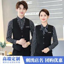 Waiters overalls Long Sleeve Mens Workwear Autumn and Winter Hotel Striped Workwear Restaurant Hot Pot Restaurant Hotel Coffee Shop