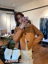 Leather jacket 2021 new female spring and autumn stitching lapel Brown retro fried street short locomotive clothing leather jacket