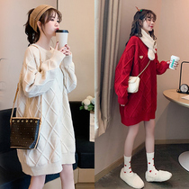 Long Knitted sweater dress women 2021 autumn and winter new size fat sister loose lazy sweet cool wind dress