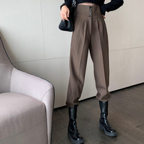 Autumn overalls womens 2021 New Korean fashion high waist slim casual pants loose leg Harlan long pants