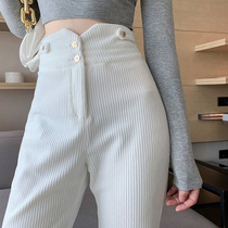White split wide leg pants womens autumn 2021 new fashion temperament high waist slim corduroy casual pants tide