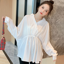 White Chiffon maternity shirt spring fashion doll shirt Maternity spring top Big moon maternity shirt foreign style