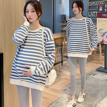 Spring and autumn sweatshirt pregnant woman with long sleeves striped blouses blouses two loose gestation women in winter dress with large size for undershirt