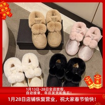 Winter fur ball snow boots womens Northeast thick velvet cotton shoes womens outerwear rabbit fur shoes thick-soled warm boots