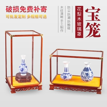 Redwood ornaments glass cover corner custom Buddha crafts vases dustproof display box winghua pear treasure cage