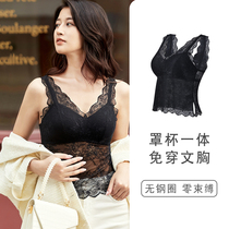 Black harness vest lingerie woman with chest cushion one-piece summer slim-free wearing bra inside lap bottom blouse