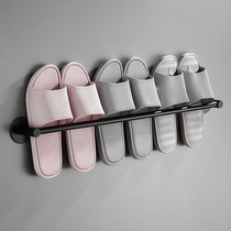 Bathroom slipper rack Wall-mounted non-perforated toilet shoe storage artifact Black shelf Drain pylons