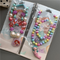 European and American little Princess Mermaid cartoon Crystal Children Baby necklace bracelet set jewelry gift