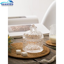 Retro glass thick sugar cans coffee sugar cans jewelry storage boxes cotton swabs dry sugar household candy cups with lids