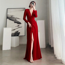 Bridal toast dress Wedding engagement back door wine red evening dress skirt female slim summer thin section can usually be worn in summer